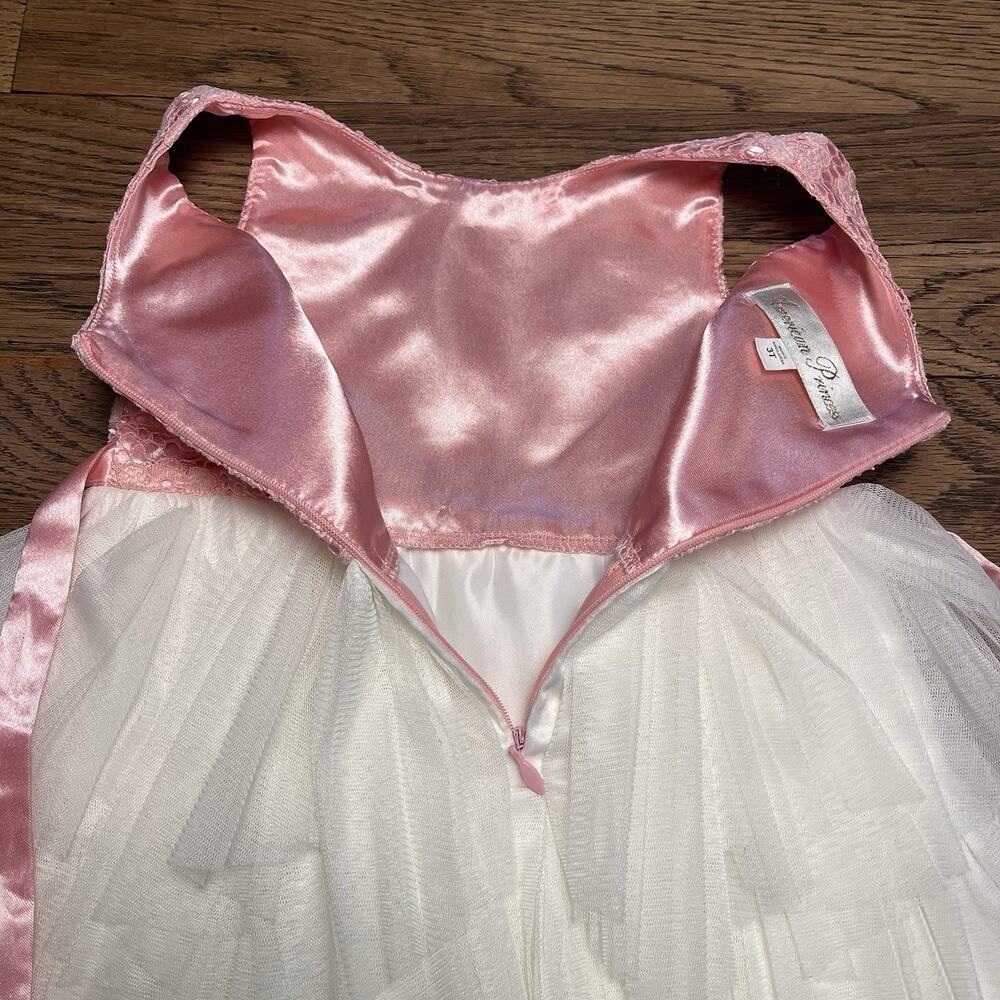 Size 3T Baby Girl Pink White Tulle Dress Jewel Belt Rose Party American Princess - Picture 13 of 16